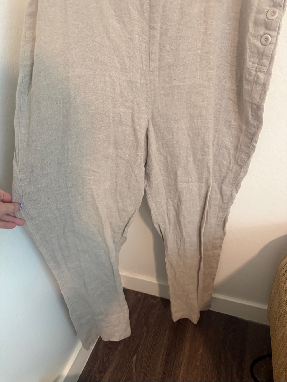 Honeychurch Linen Overalls Jumpsuit Oatmeal Natural Boho Relaxed Fit - Picture 4 of 8